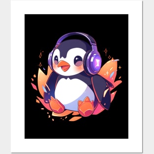 Cold Penguin With Headphones Posters and Art